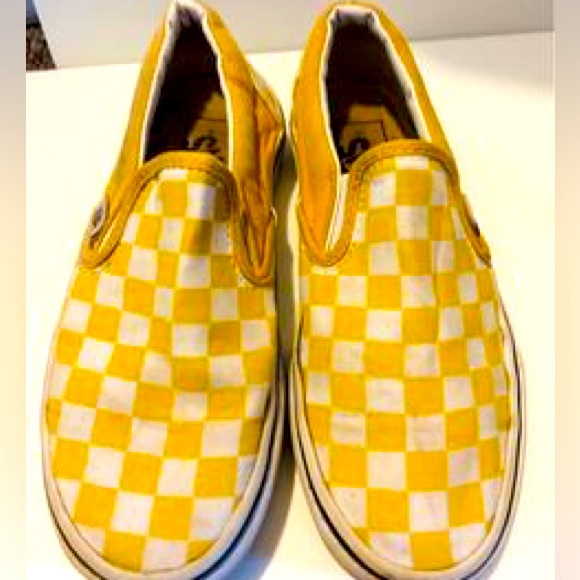 VANS off the wall checkered yellow slip one sneakers womens size 5 - Picture 2 of 5